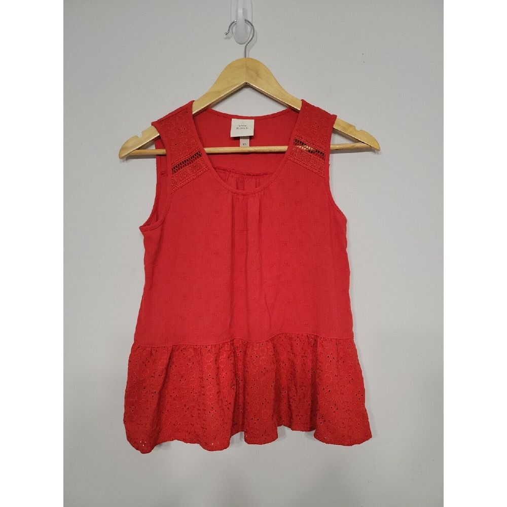 Knox Rose Women's Top Size‎ XS Red Eyelet Sleeveless